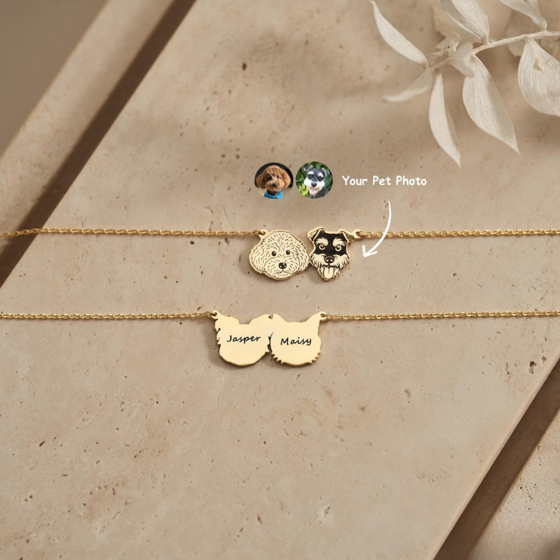 Personalized Pet Portrait Necklace-Two Pets