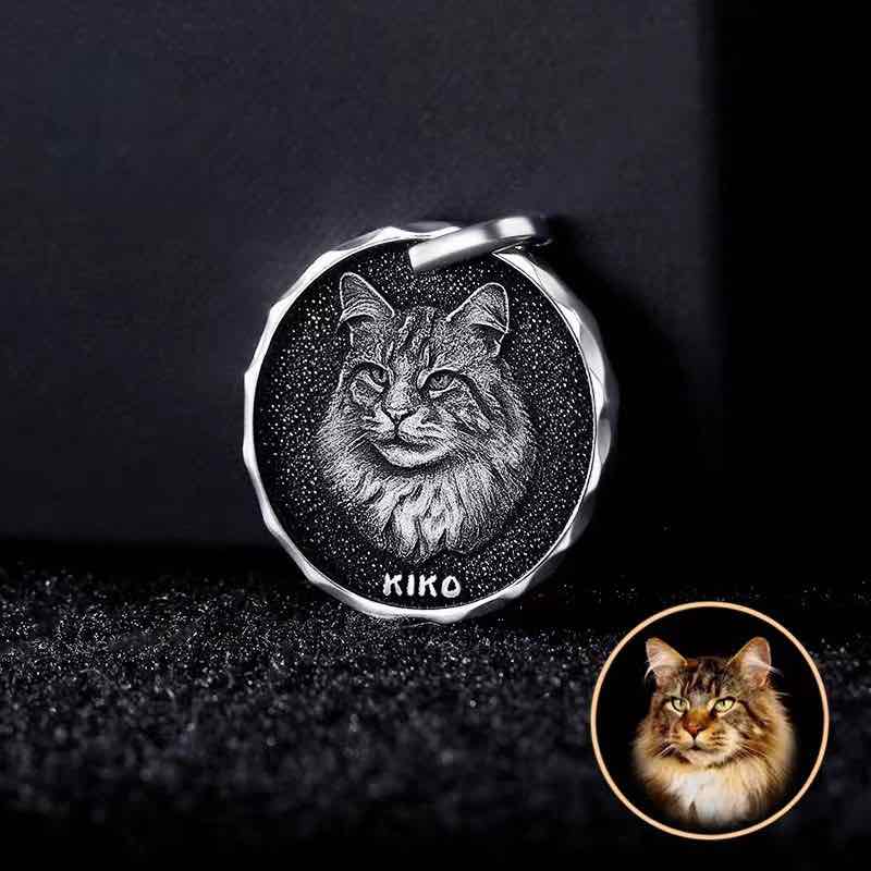 Custom 3D Pet Portrait Engraved Pendant Necklace – Handmade in 999 Sterling Silver
