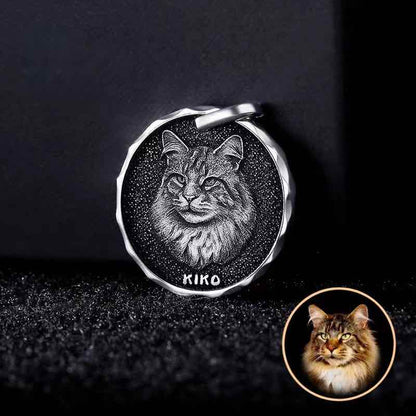 Custom 3D Pet Portrait Engraved Pendant Necklace – Handmade in 999 Sterling Silver