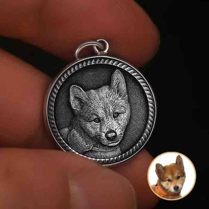 Custom 3D Pet Memorial Coin Pendant Necklace-Handmade in 999 Sterling Silver