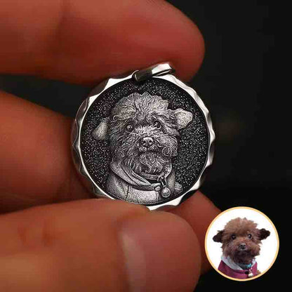 Custom 3D Pet Portrait Engraved Pendant Necklace – Handmade in 999 Sterling Silver