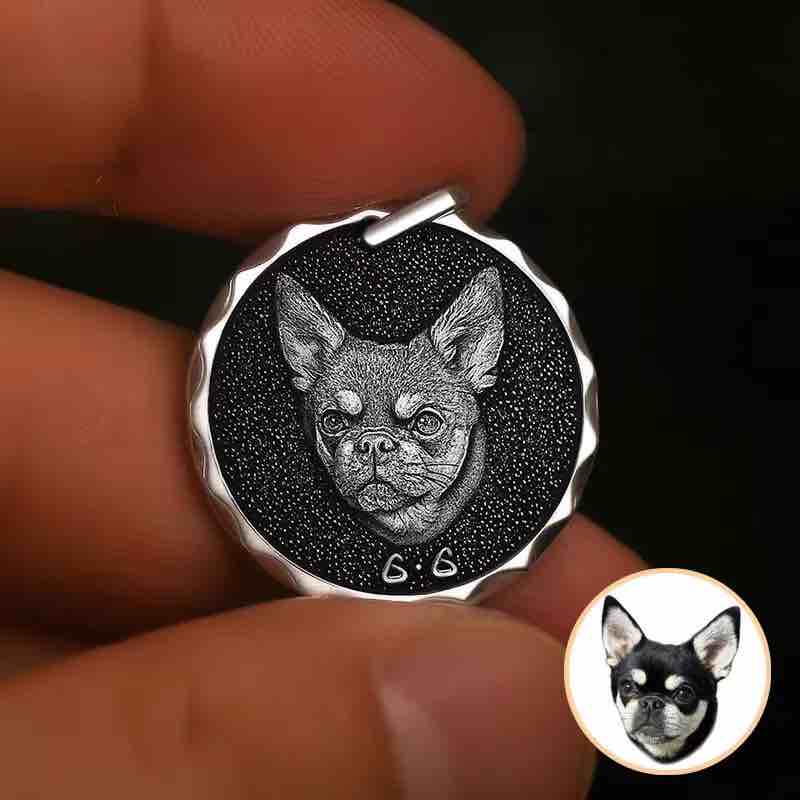Custom 3D Pet Portrait Engraved Pendant Necklace – Handmade in 999 Sterling Silver