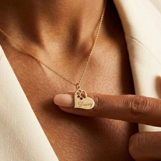Personalized  Paw Print Heart Necklace