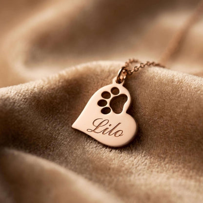 Personalized  Paw Print Heart Necklace