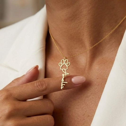 Personalized  Paw Print Name Necklace