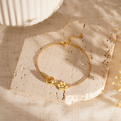 Personalized Paw Name Projection  Bracelet