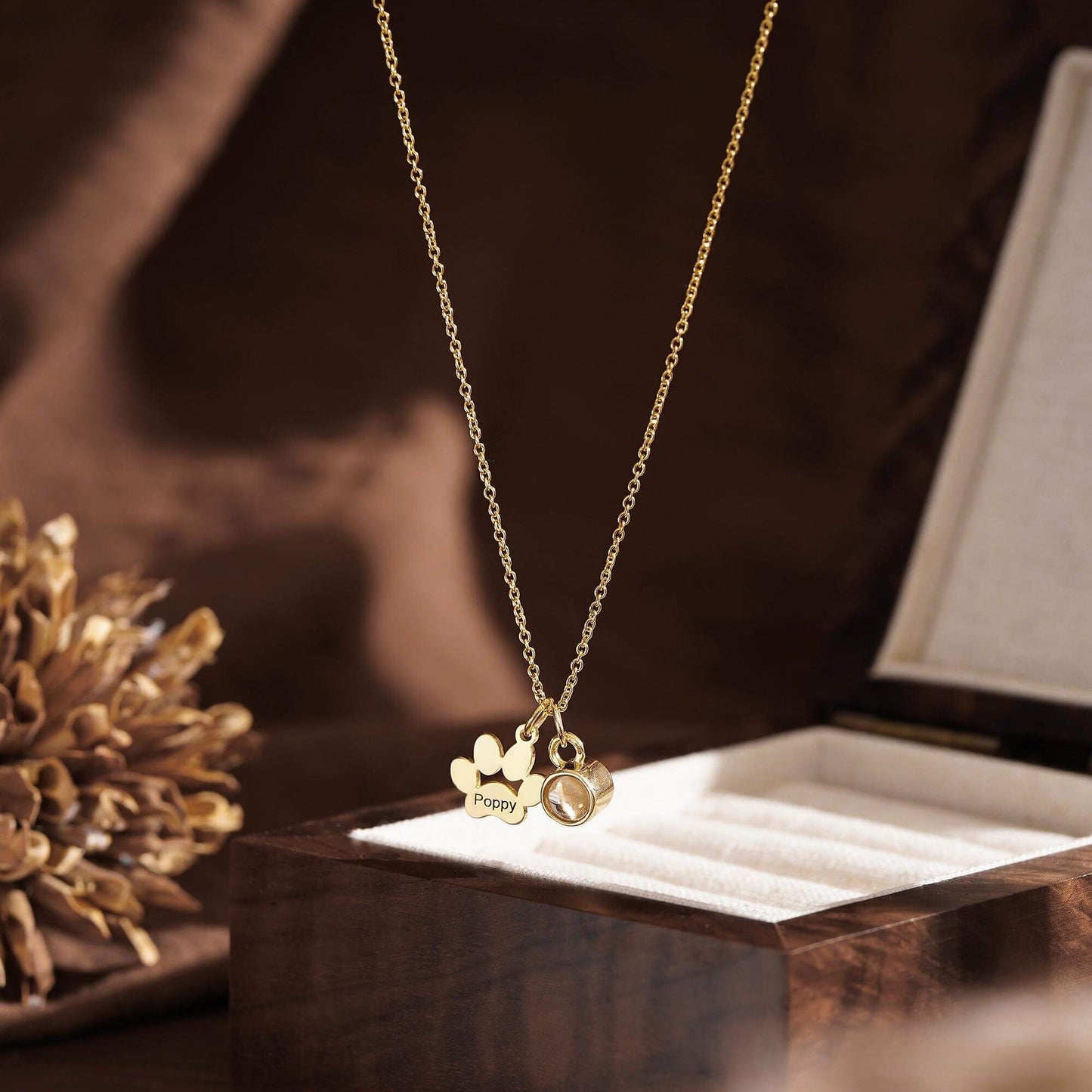 Personalized Paw Name Projection  Necklace