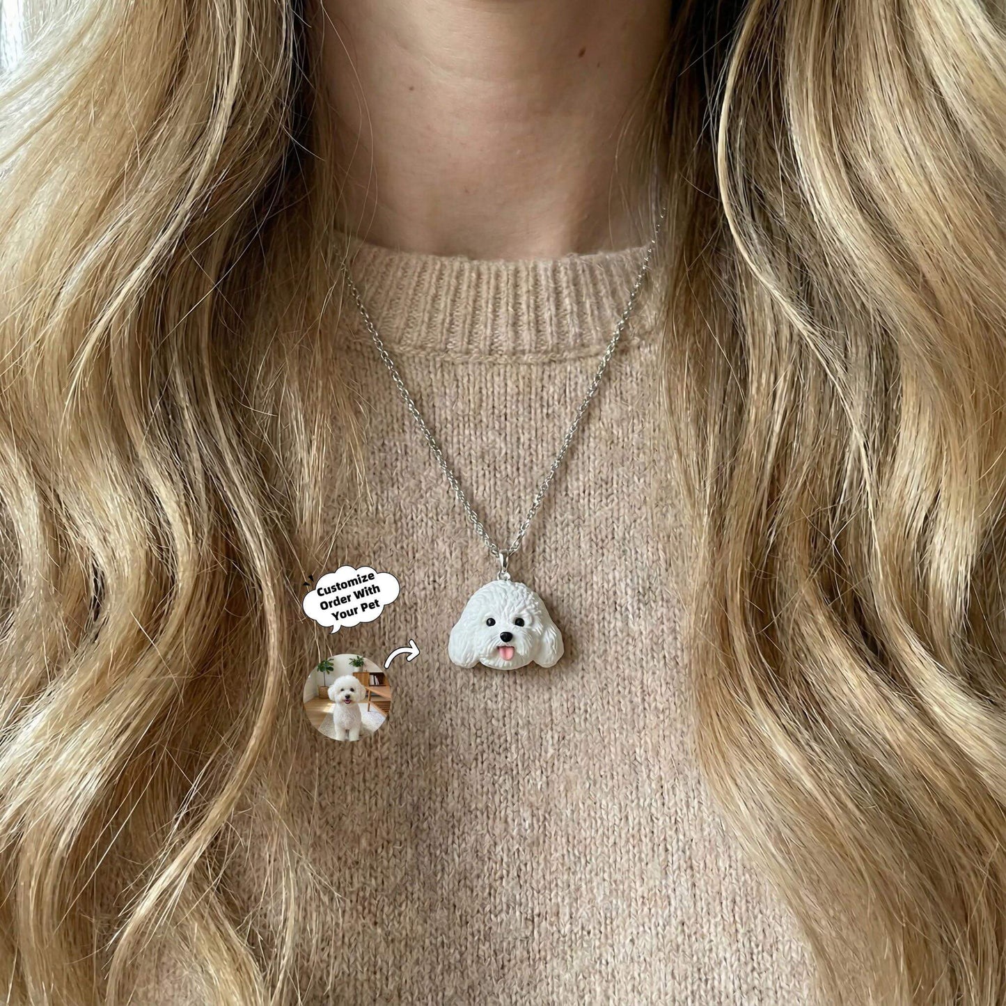 Personalized Sterling Silver 3D Pet Portrait Necklace