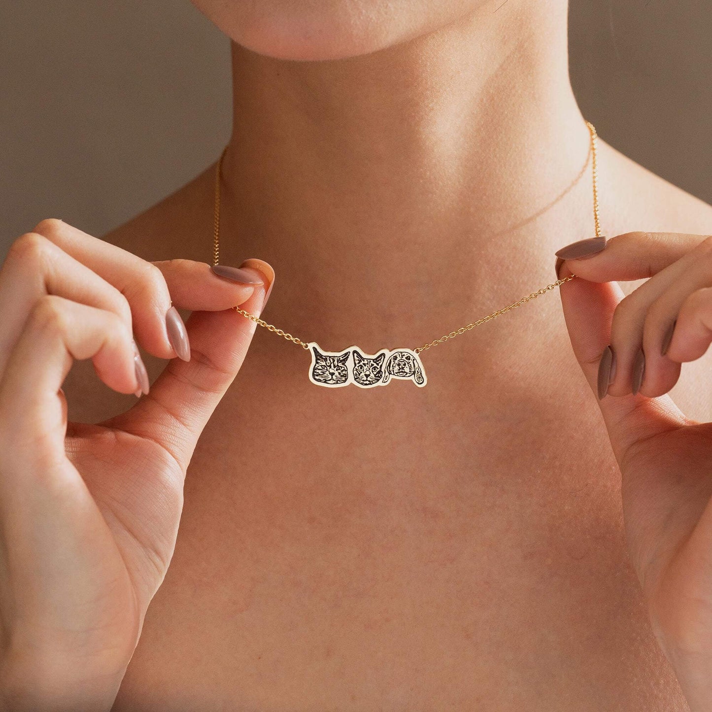 Personalized  Pet Portrait Necklace-Three Pets