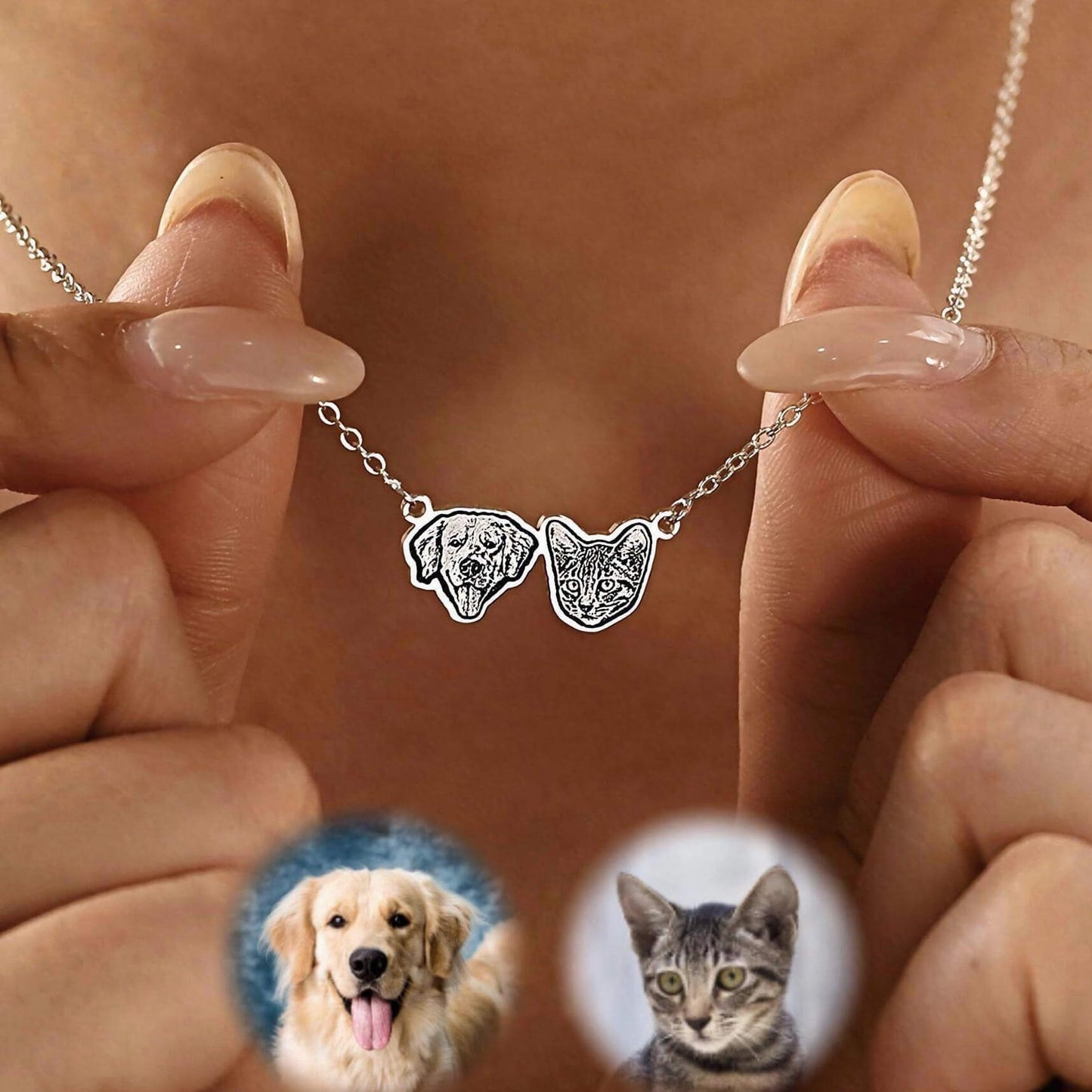 Personalized  Pet Portrait Necklace-Two Pets